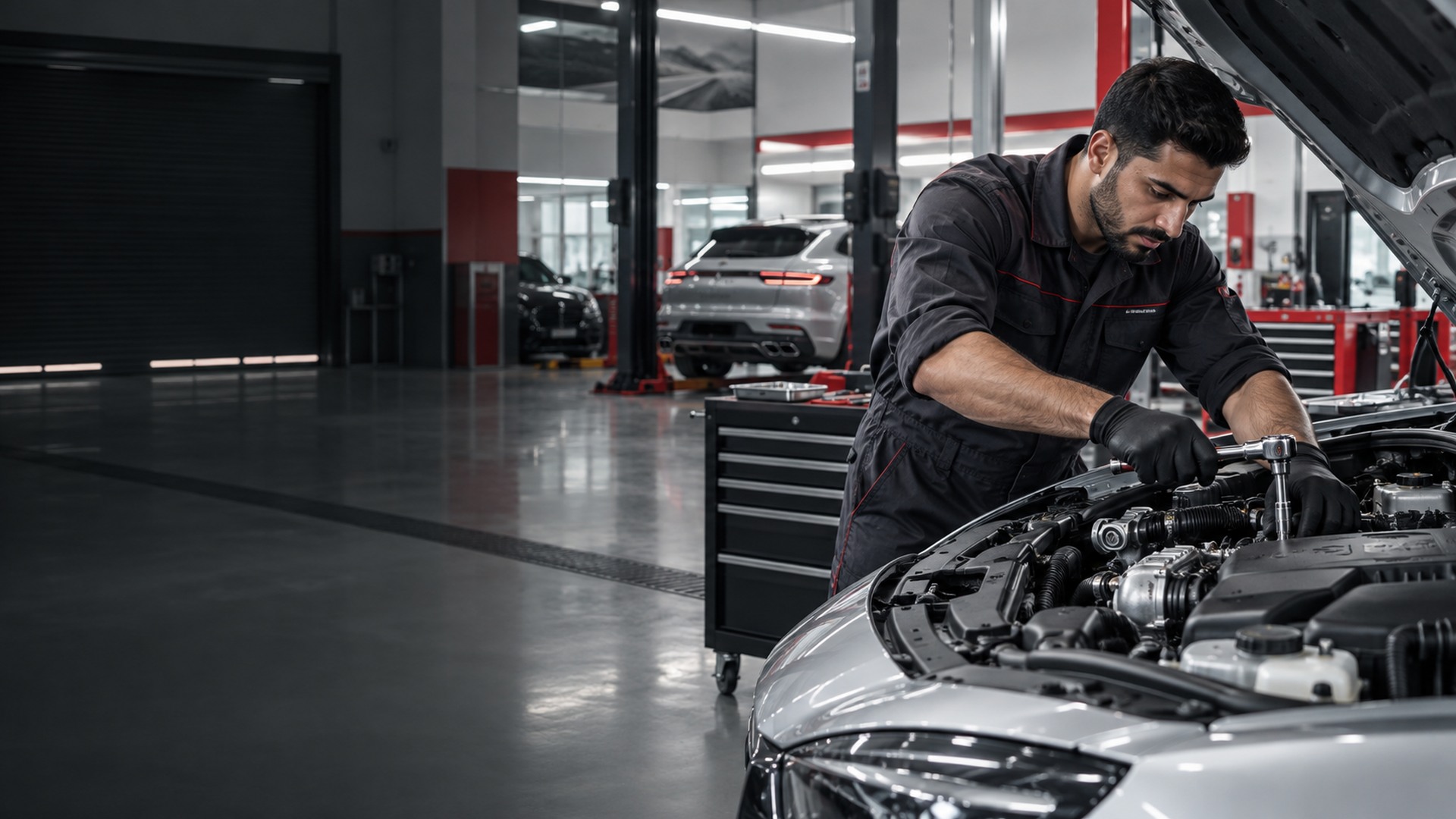 Skilled technician performing engine repair